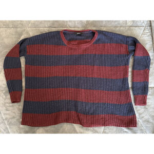Forever 21 Burgundy Navy Striped Cropped Sweater Dark Academia Knit Retro Small
